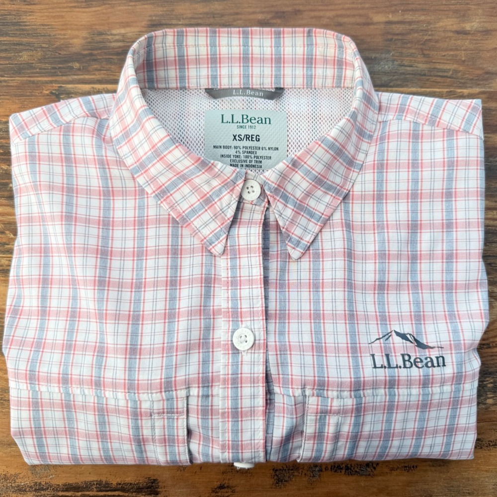 A6 LL Bean Fishing Shirt Plaid Performance Button Up Gorpcore Roll Tab Sleeve XS